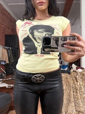 Black Western Belt Silver Statement Buckle Embossed Boho